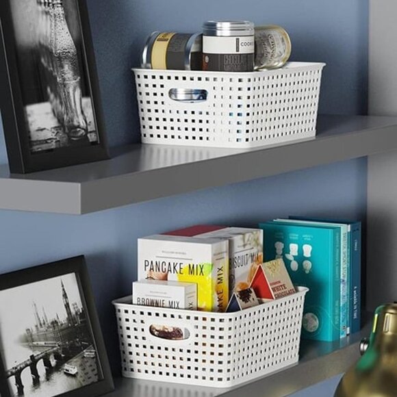 Plastic Storage Baskets, 6 Pack White Weave Bins Organizer, 10.1"x7.55"x4.1" - Picture 6 of 8